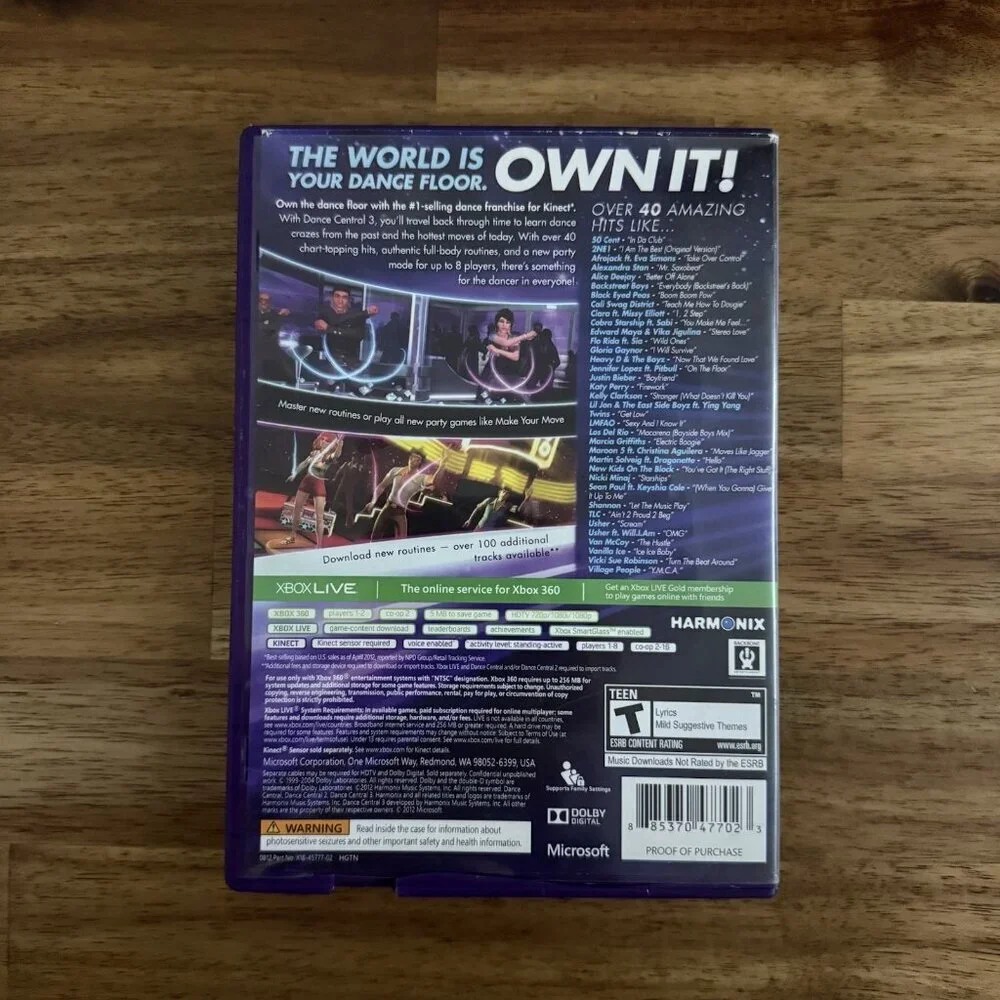 Dance Central 3 (Xbox 360, 2012) Kinect Over 40 Amazing Songs BROKEN CASE READ!!